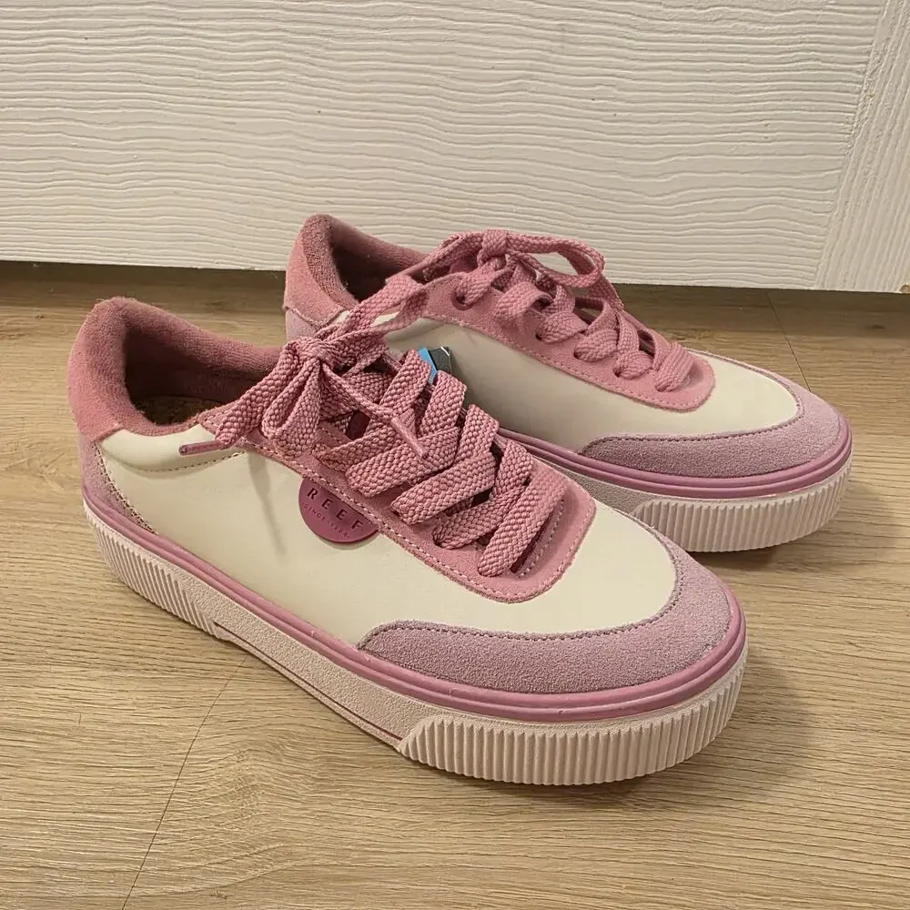 Reef Pink White Suede Lay‎ Day Lift Platform Cute Outdoor Sneakers Size 8.5 - Picture 2 of 13